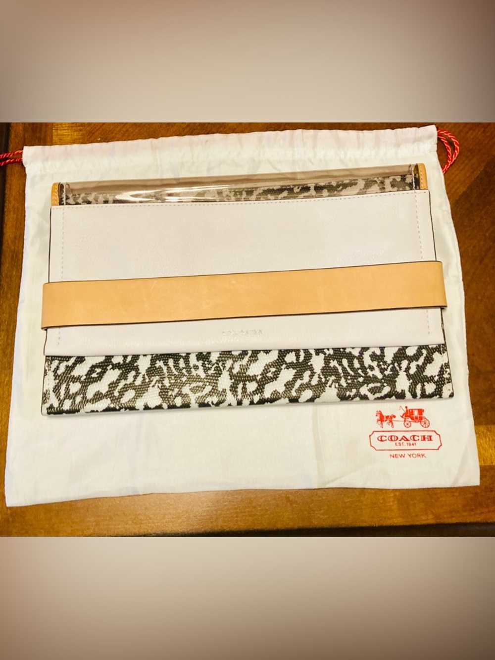 NWT COACH mixed media leather clutch in White & Natural: 2013 VTG